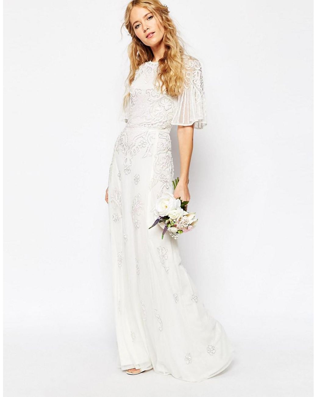 ASOS Chiffon Asos Bridal Iridescent Flutter Sleeve Maxi Dress in White |  Lyst