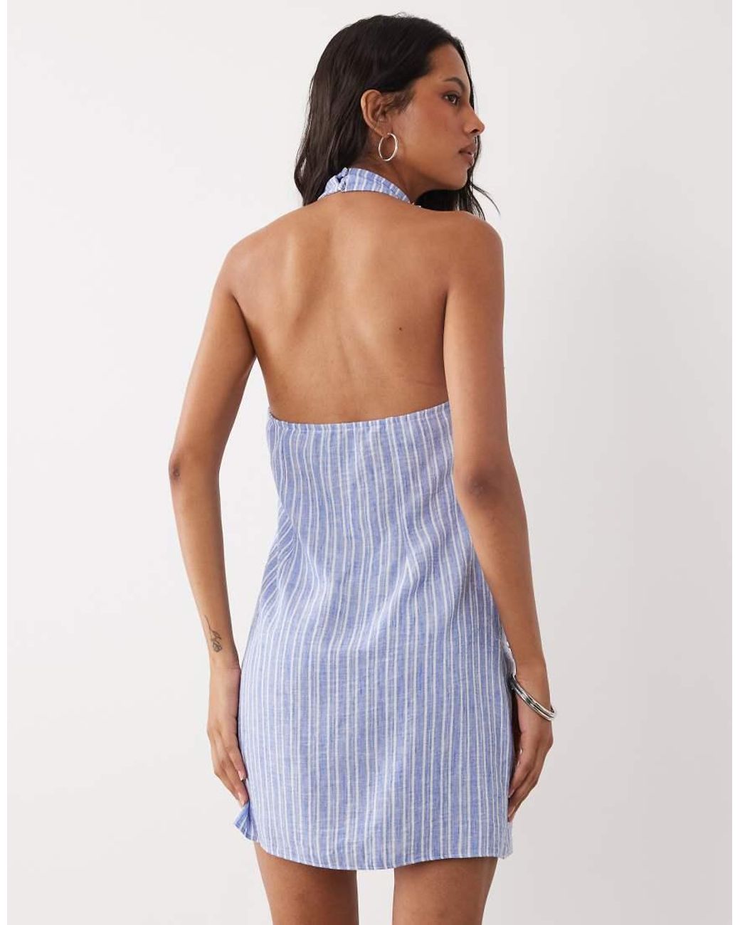 ASOS Blue Linen Halter Tie Detail Mini Dress