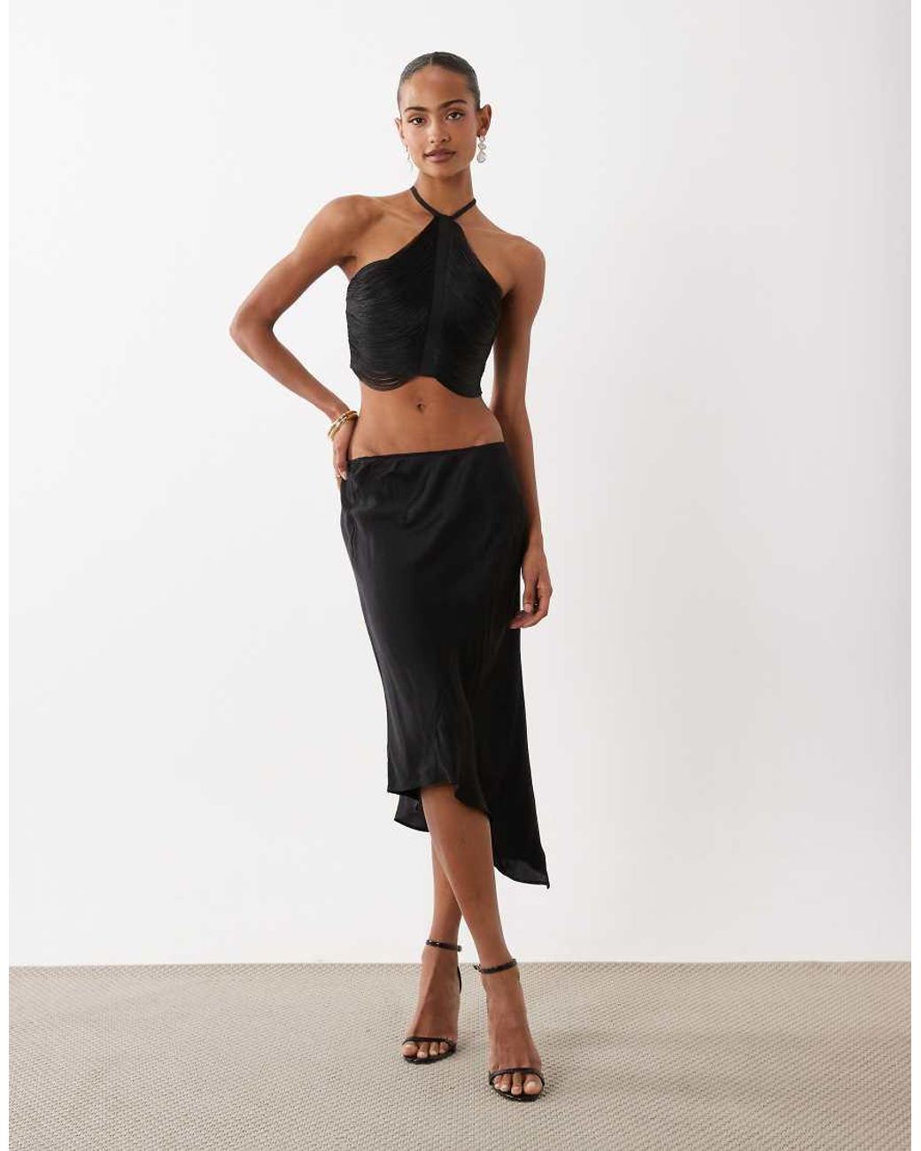 ASOS Black Fringe Drape Halterneck Top