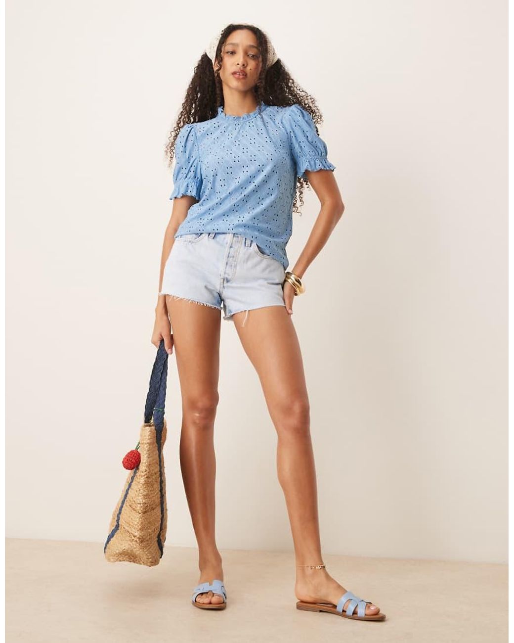 Vila Blue Broderie Jersey T-shirt