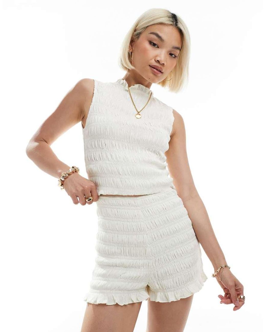 ASOS White Shirred Detail Shorts