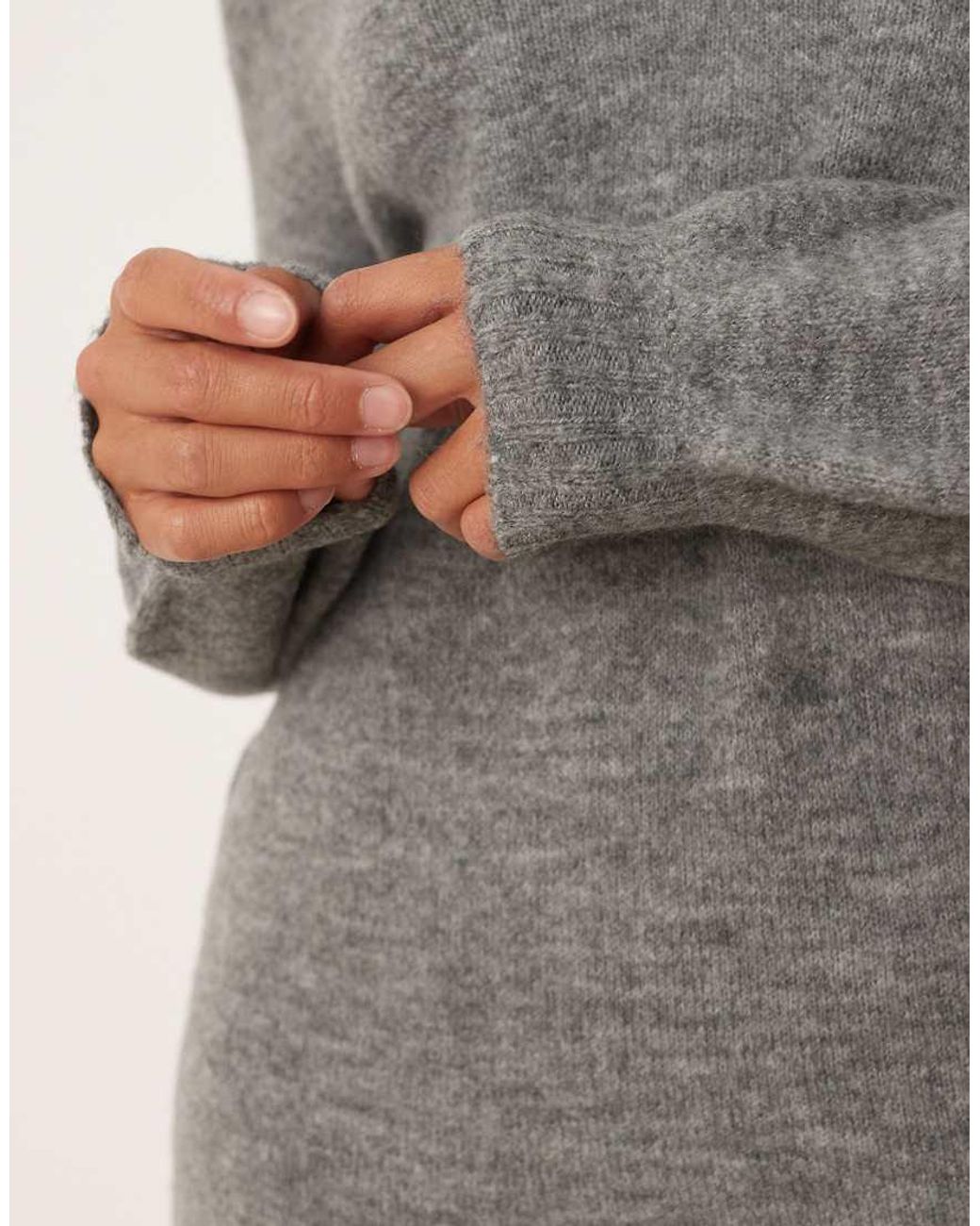 JDY Petite Gray V-neck Knitted Mini Dress