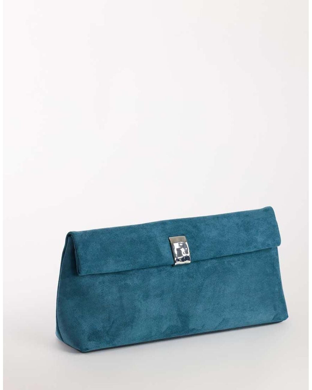 TOPSHOP Blue Amber Oversized Suedette Fold Over Clutch Bag With Hardware
