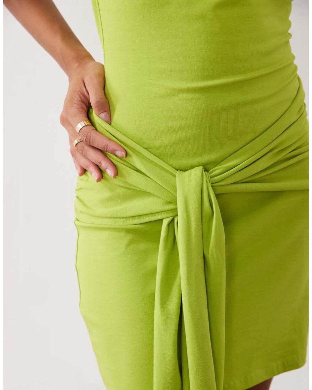 ASOS Green Cotton Elastane Wrap Mini Dress