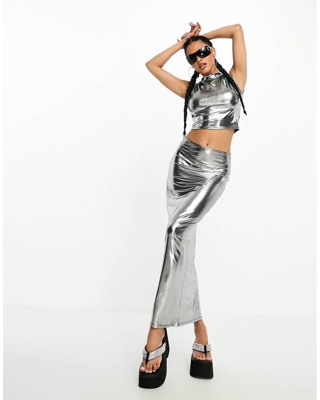 ASOS Black Metallic High Neck Top Co-Ord