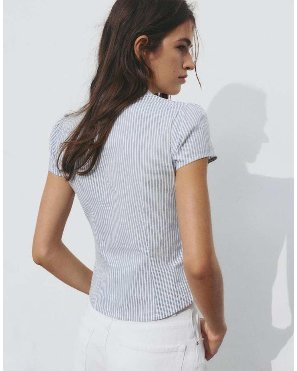 Pull&Bear Blue Gathered Short Sleeve Shirt