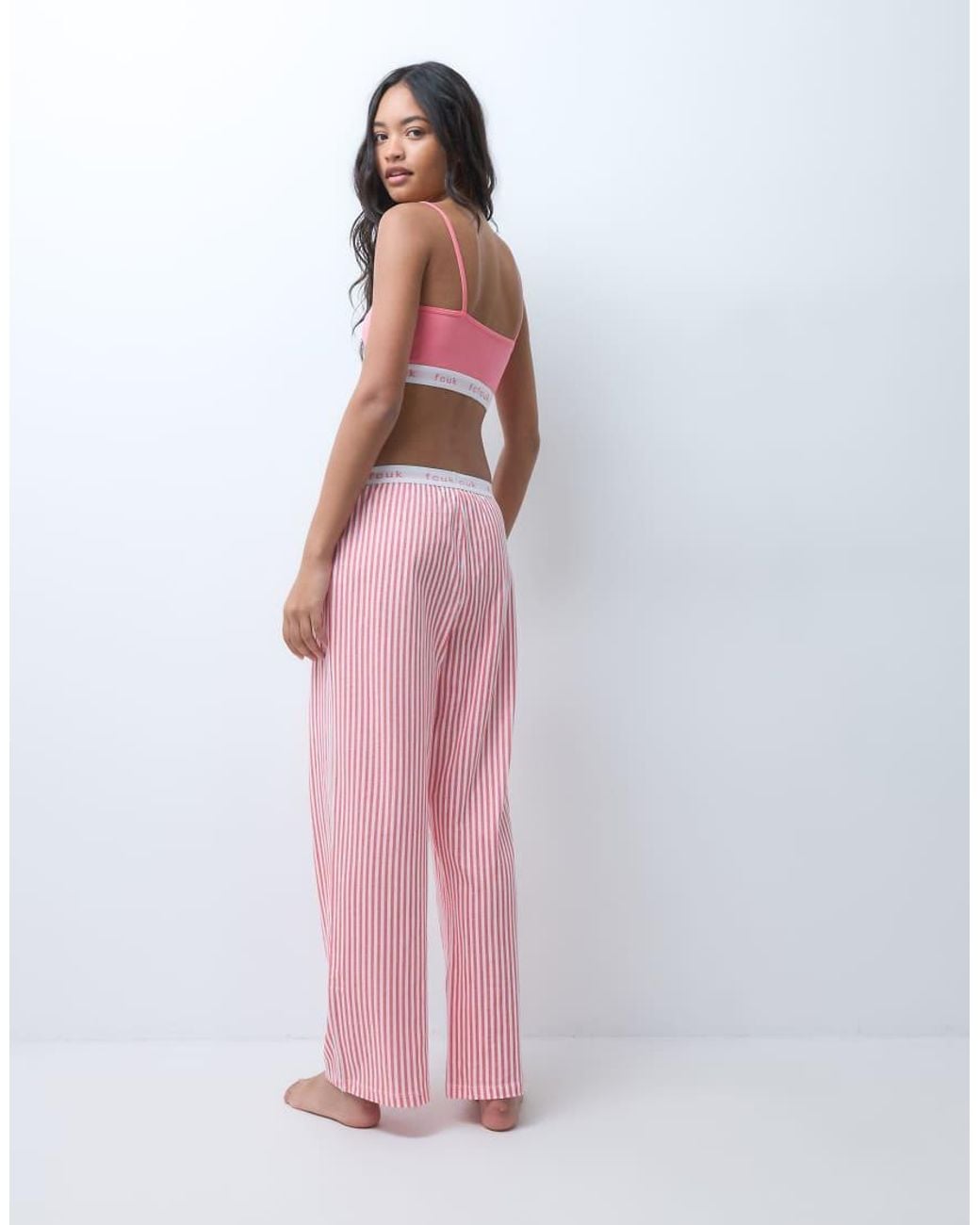 French Connection Pink Fcuk Logo Waist Stripe Trouser Pyjama Set