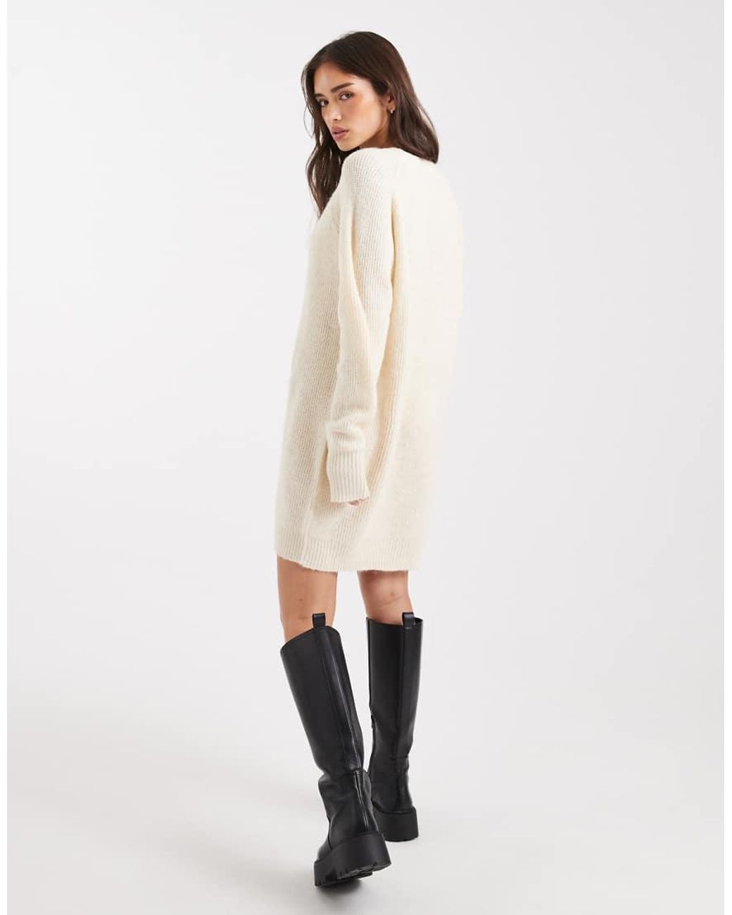 Miss Selfridge Natural Crew Neck Knitted Mini Dress