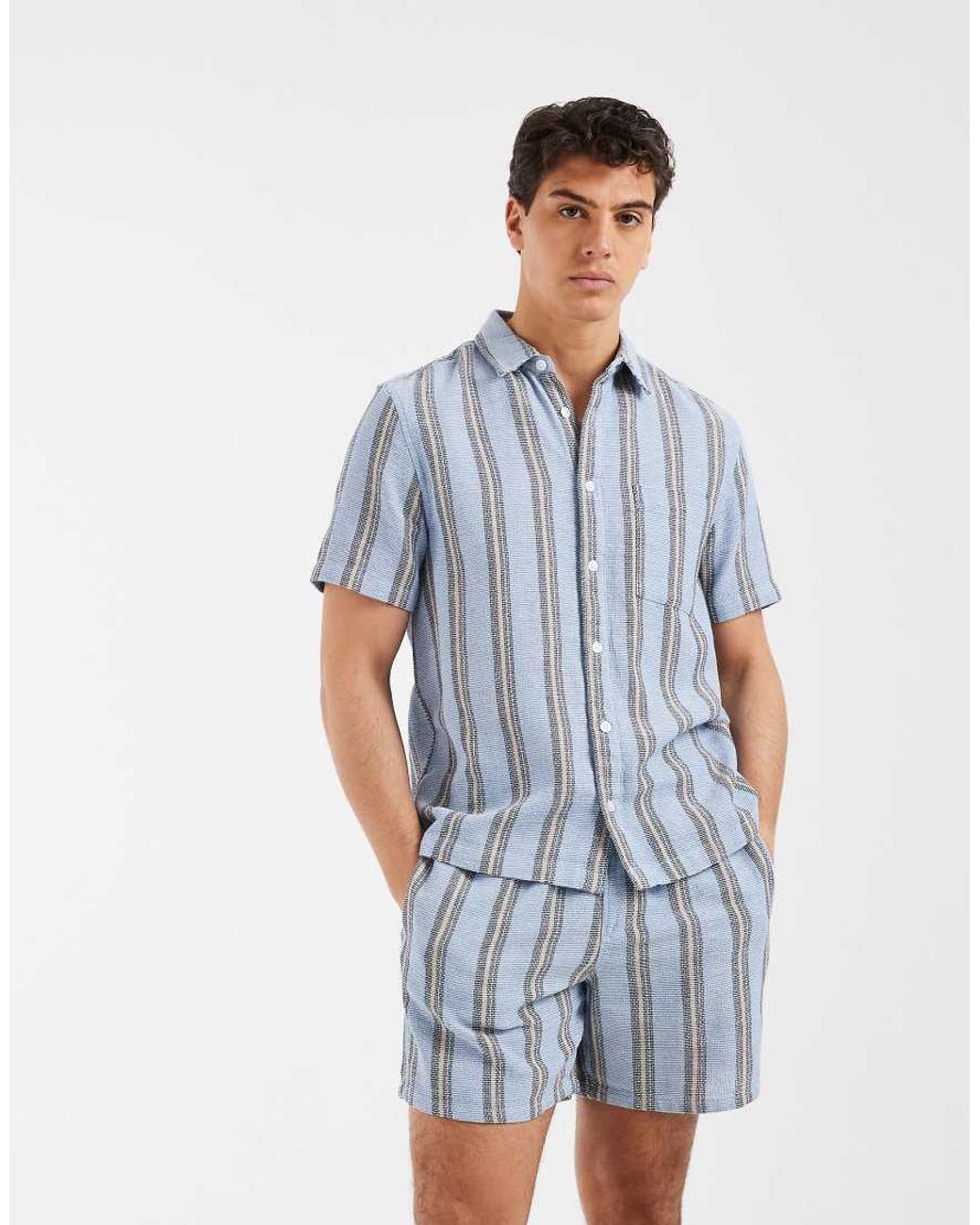 ASOS White Regular Fit Textured Stripe Shirt for men
