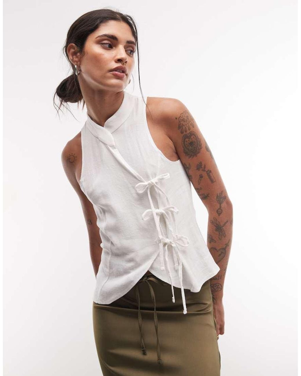 Reclaimed Vintage White Linen Mandarin Collar Blouse