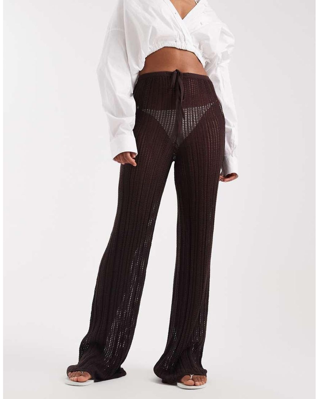 ASOS White Asos Design Tall Polly Pointelle Knit Beach Pants