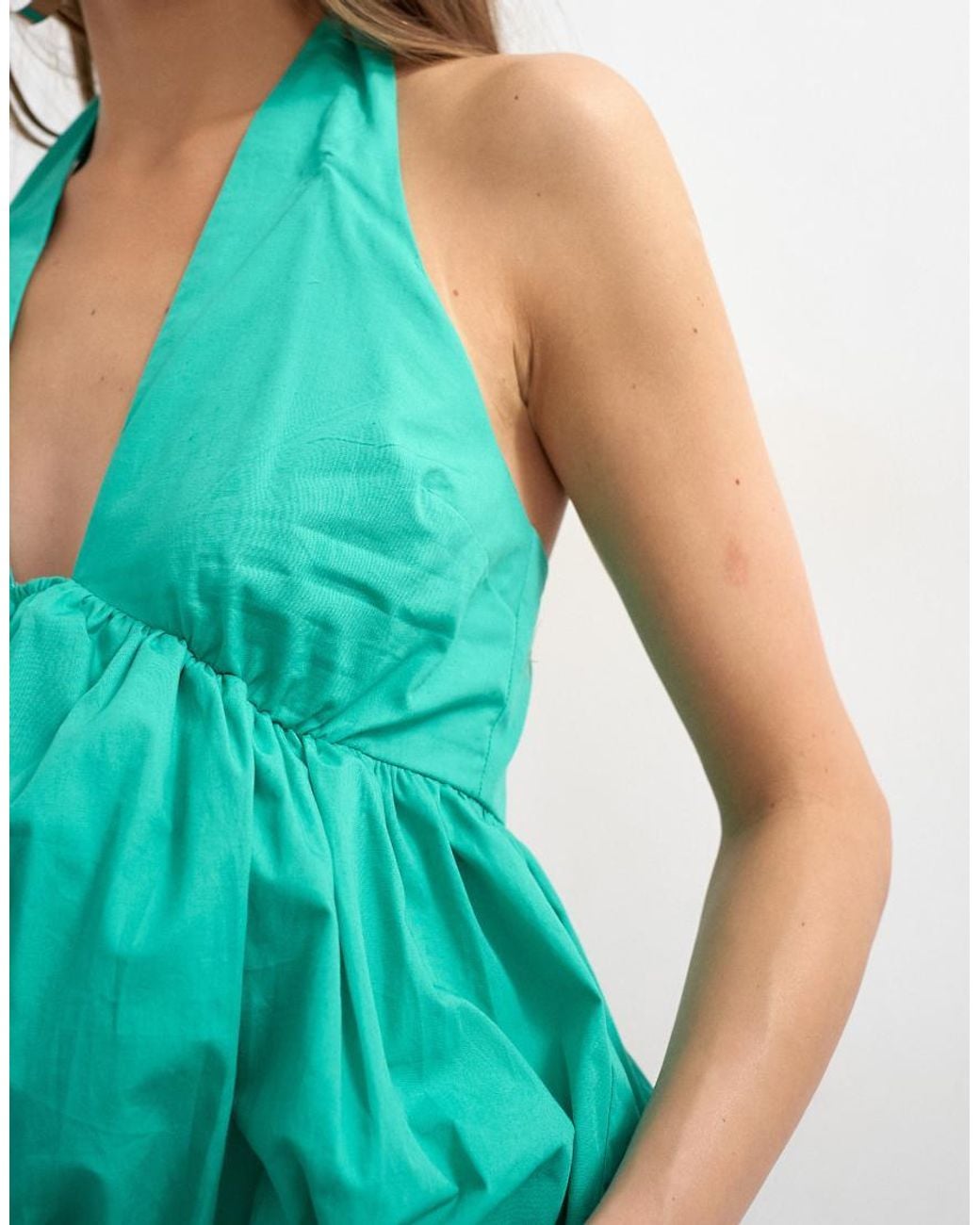 TOPSHOP Blue Halter Neck Bubble Hem Top-No Colour