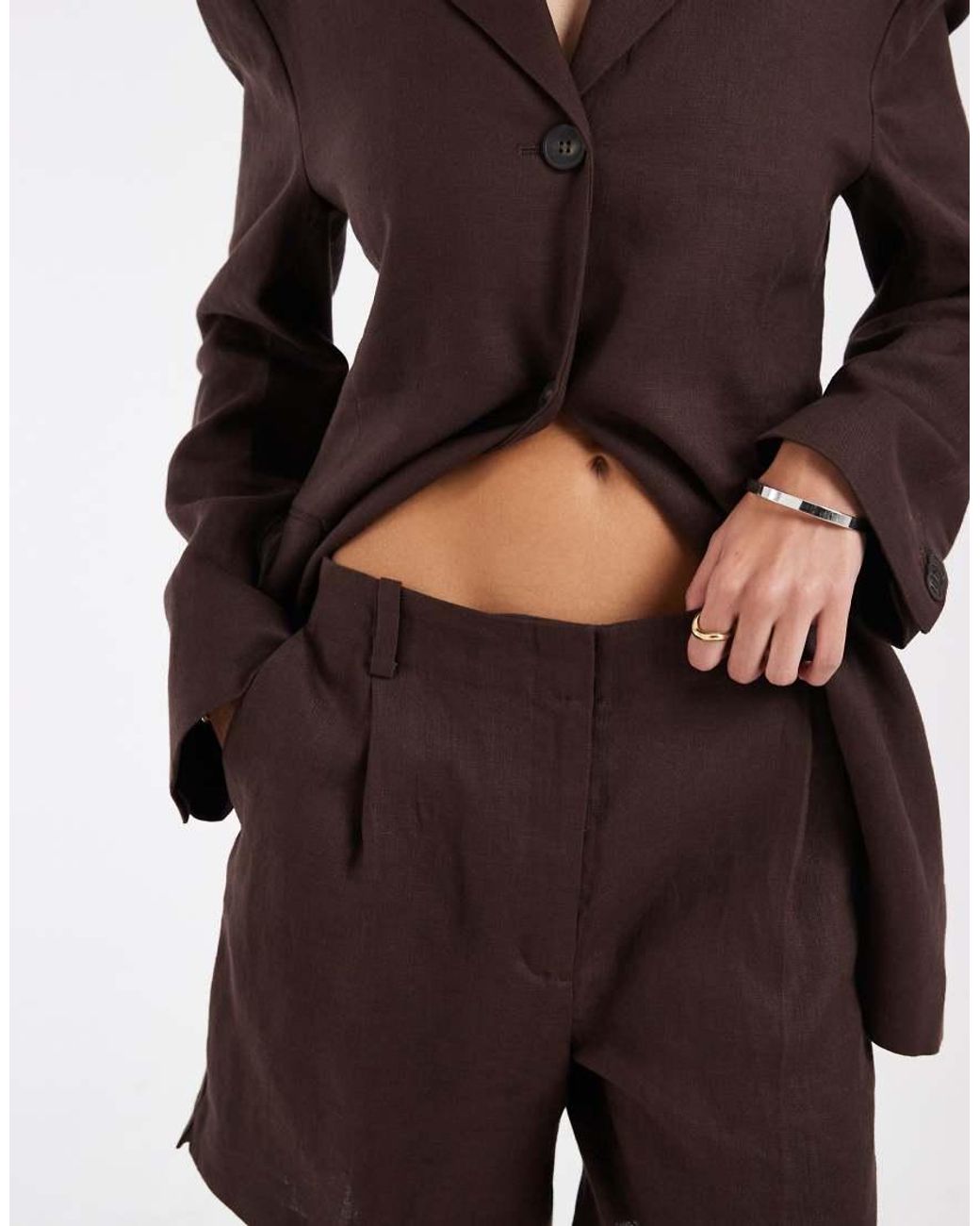 & Other Stories Brown Co-ord Linen Tailored Bermuda Shorts