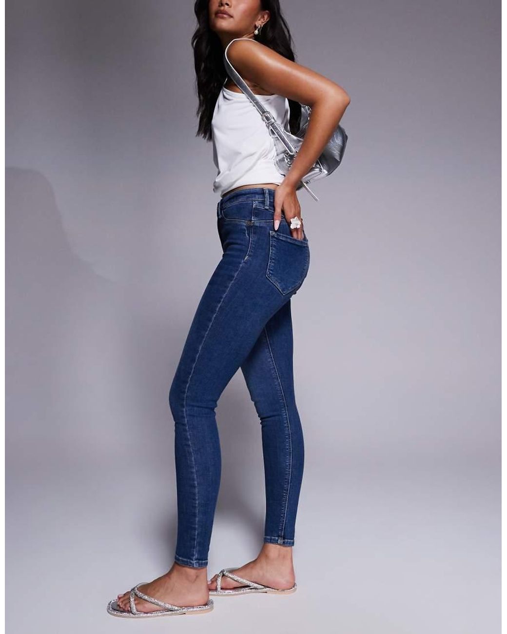 River Island Blue Mid Rise Sculpt Skinny Jeans
