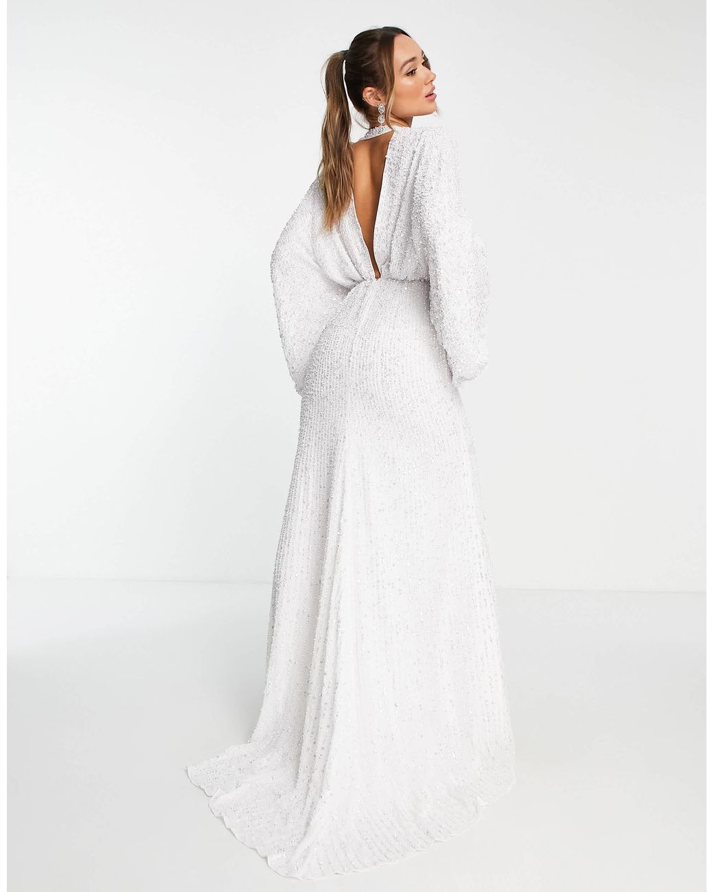 ASOS Ciara Sequin Kimono Sleeve Wedding Dress In in White | Lyst