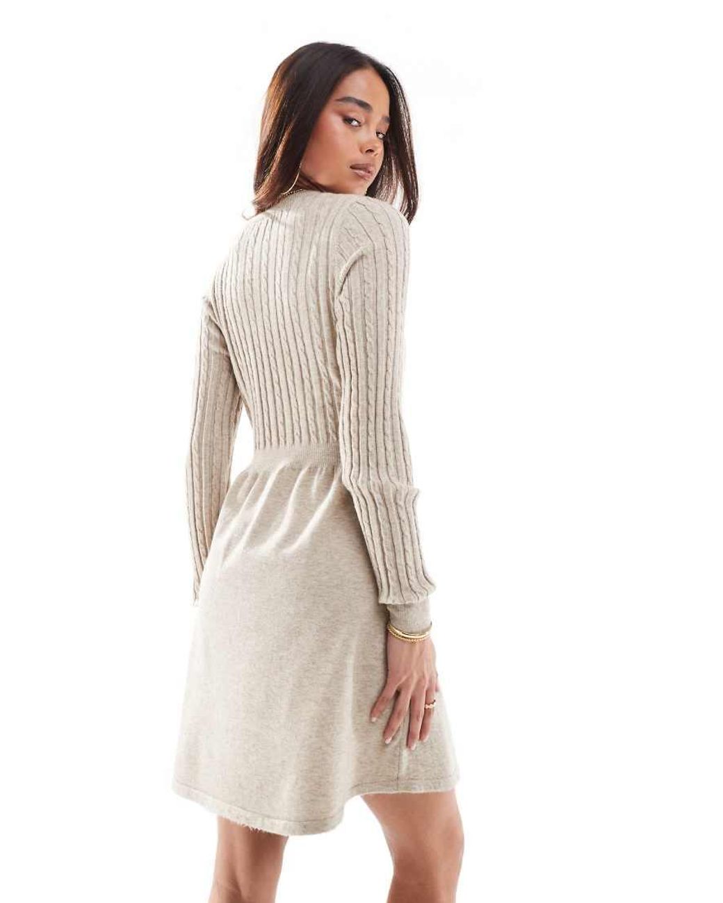 ONLY Natural Cable Knitted Mini Skater Dress