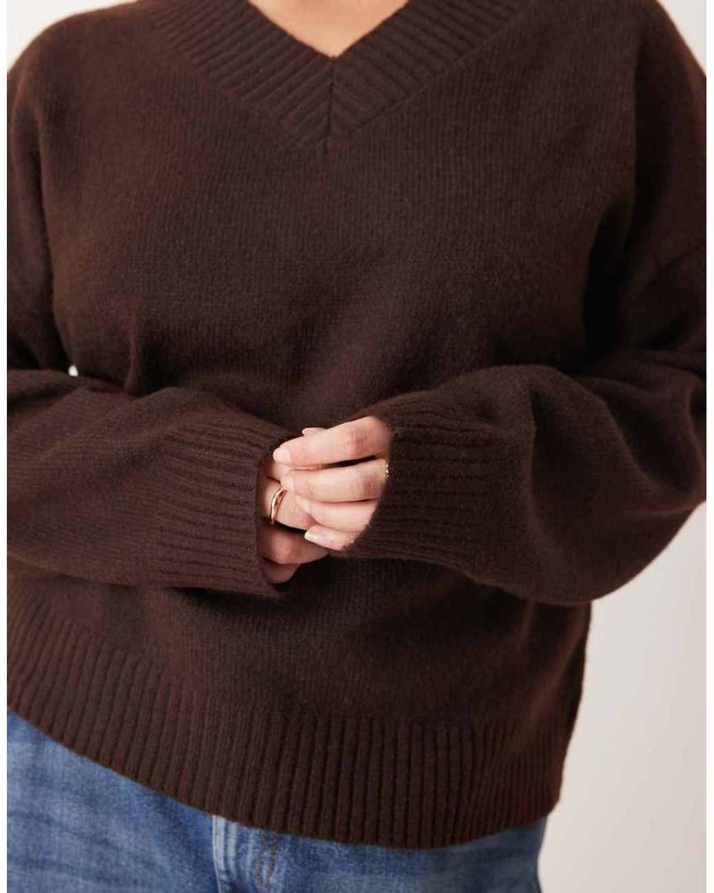 Brave Soul Brown Plus V-Neck Soft Touch Jumper