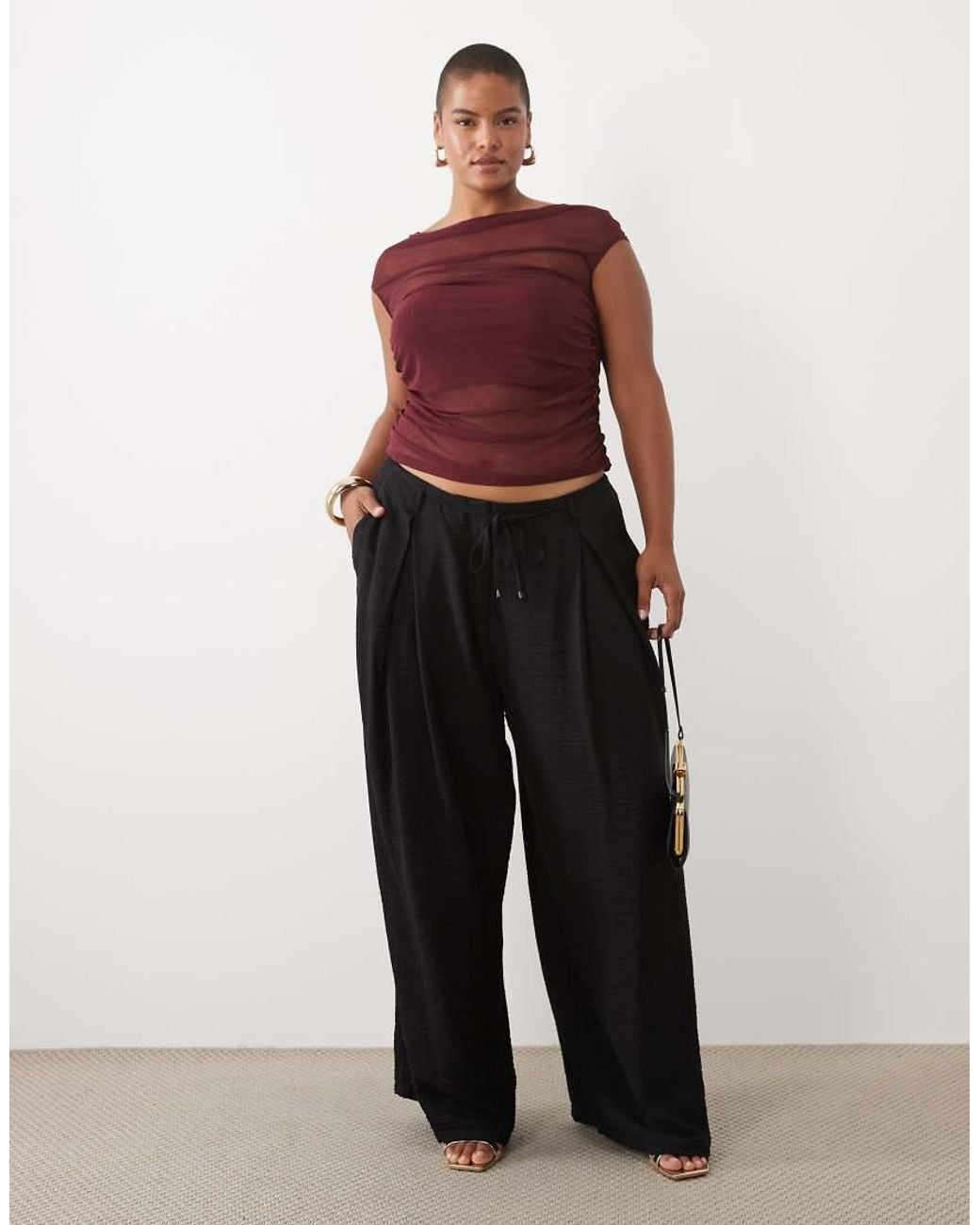 ASOS Red Asos Design Curve Gathe Short Sleeve Off Shoulder Mesh Top