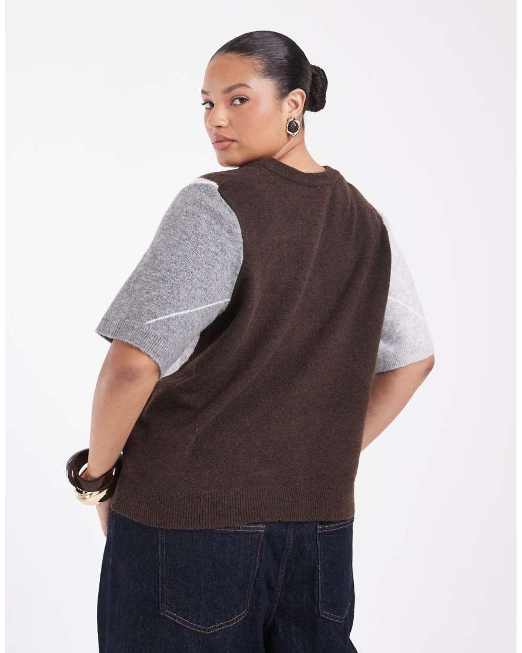 Pieces Plus White Pieces Curve Short Sleeve Knitted Cardigan