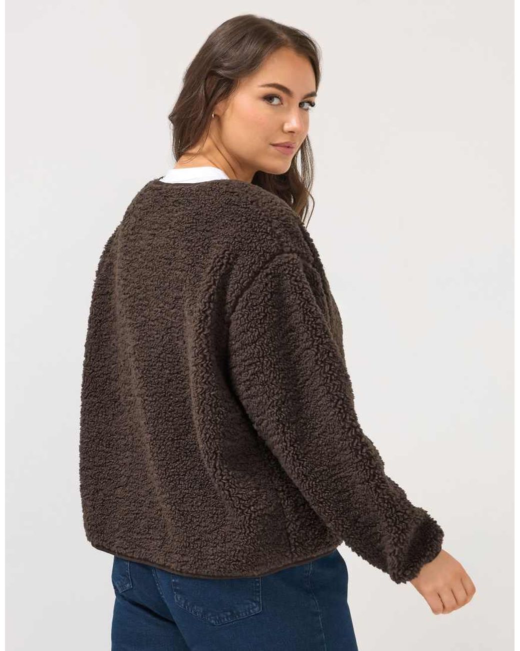 Yours Clothing Gray Collarless Fleece Jacket