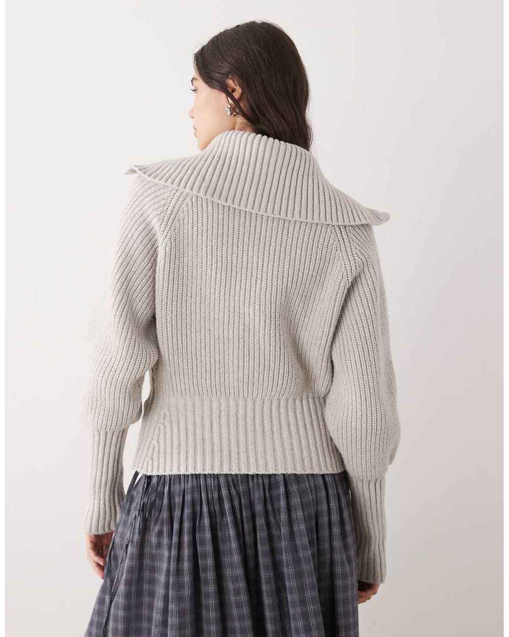 Weekday Gray Rib Knit Zip Through Cardigan