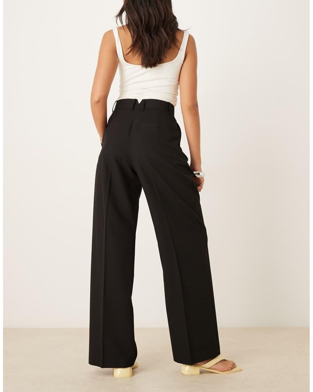 ASOS Black Tailored Wide Leg Trousers With Pleat Detail