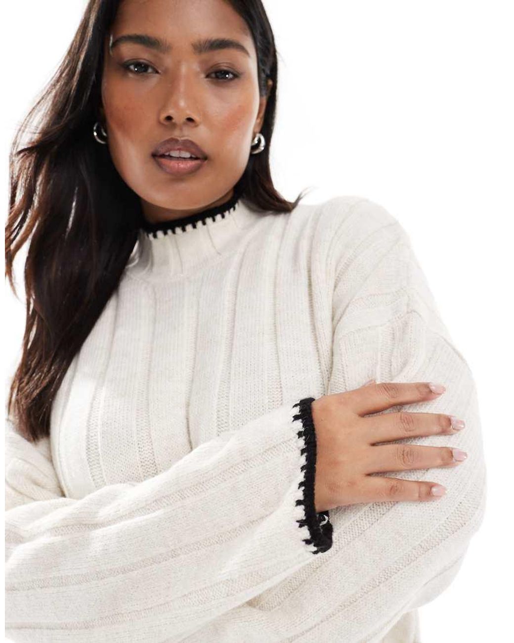 ONLY White Contrast Stitch Knitted Midi Dress