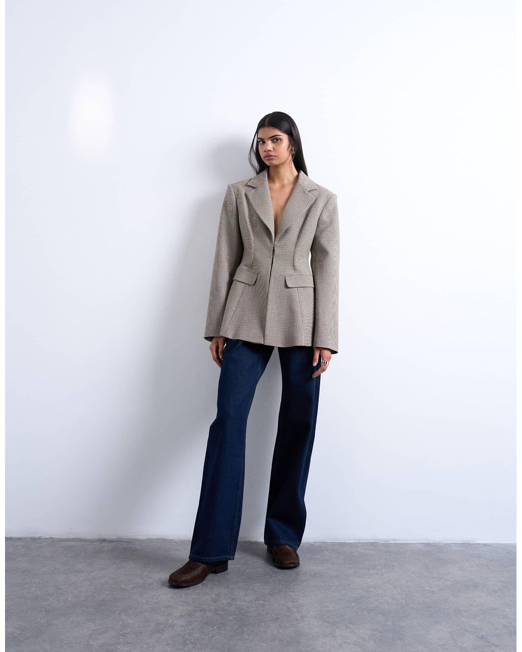 TOPSHOP Gray – karierter, taillierter blazer