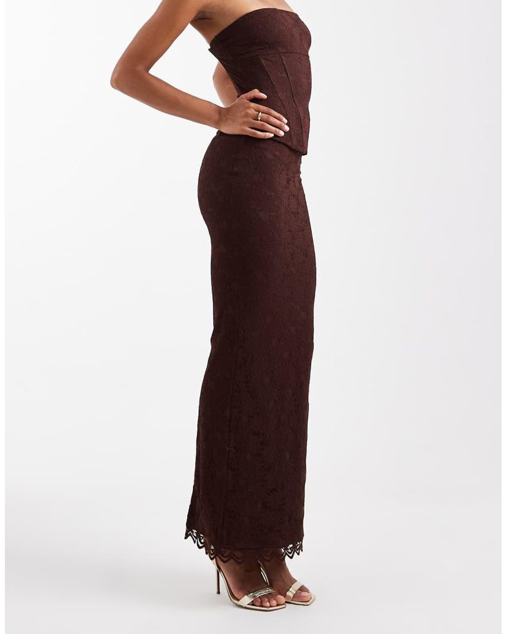 Wanderdoll Red Lacie Lace High Waisted Fishtail Hem Maxi Skirt Co-Ord