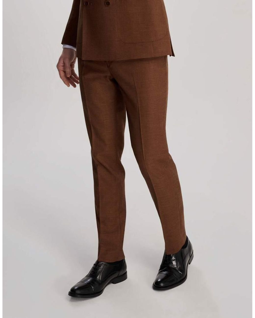 Harry Brown Brown Sandro Slim Fit Linen Look Suit Trousers for men