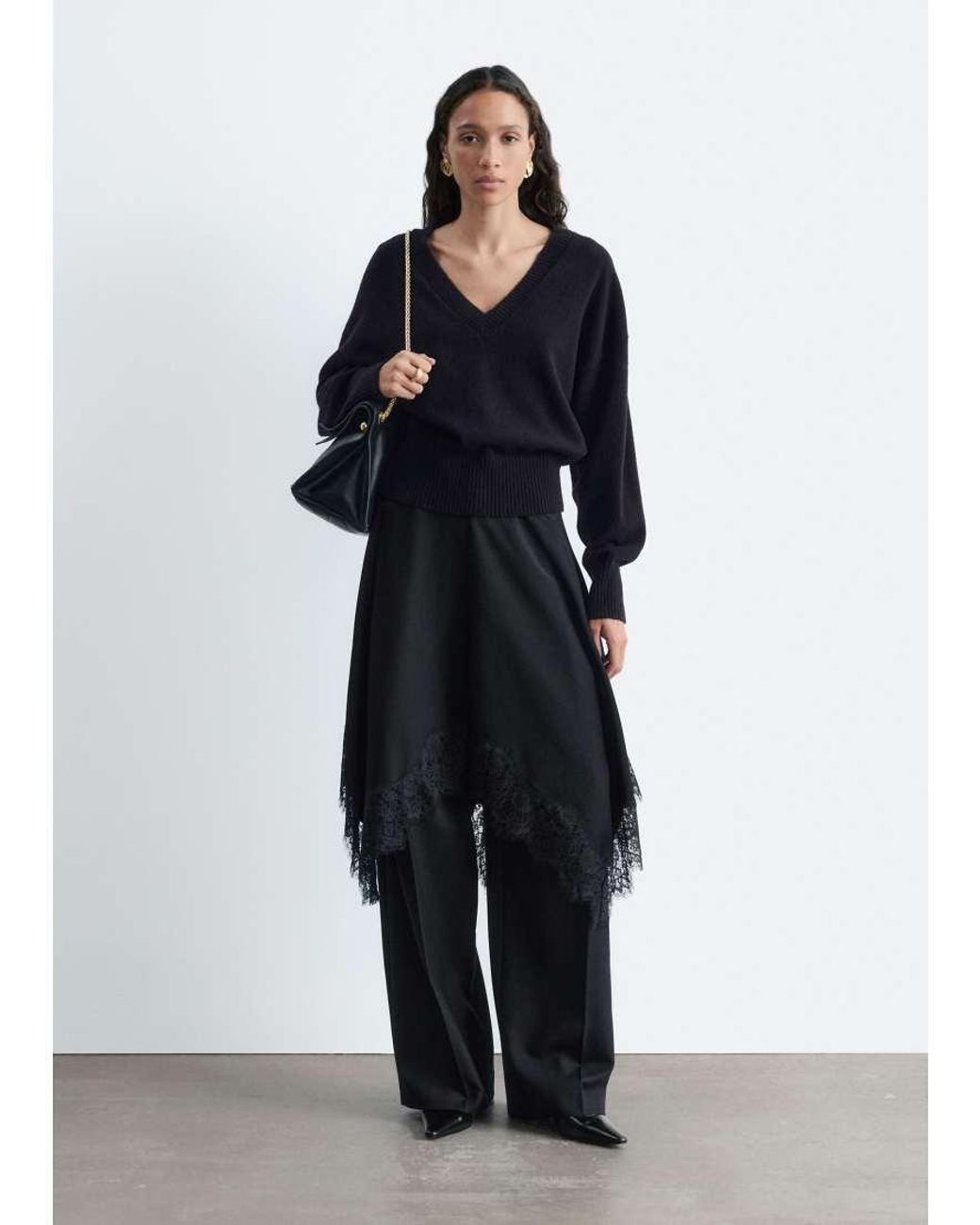 & Other Stories Blue Cropped Long Sleeve V Neck Knit Sweater
