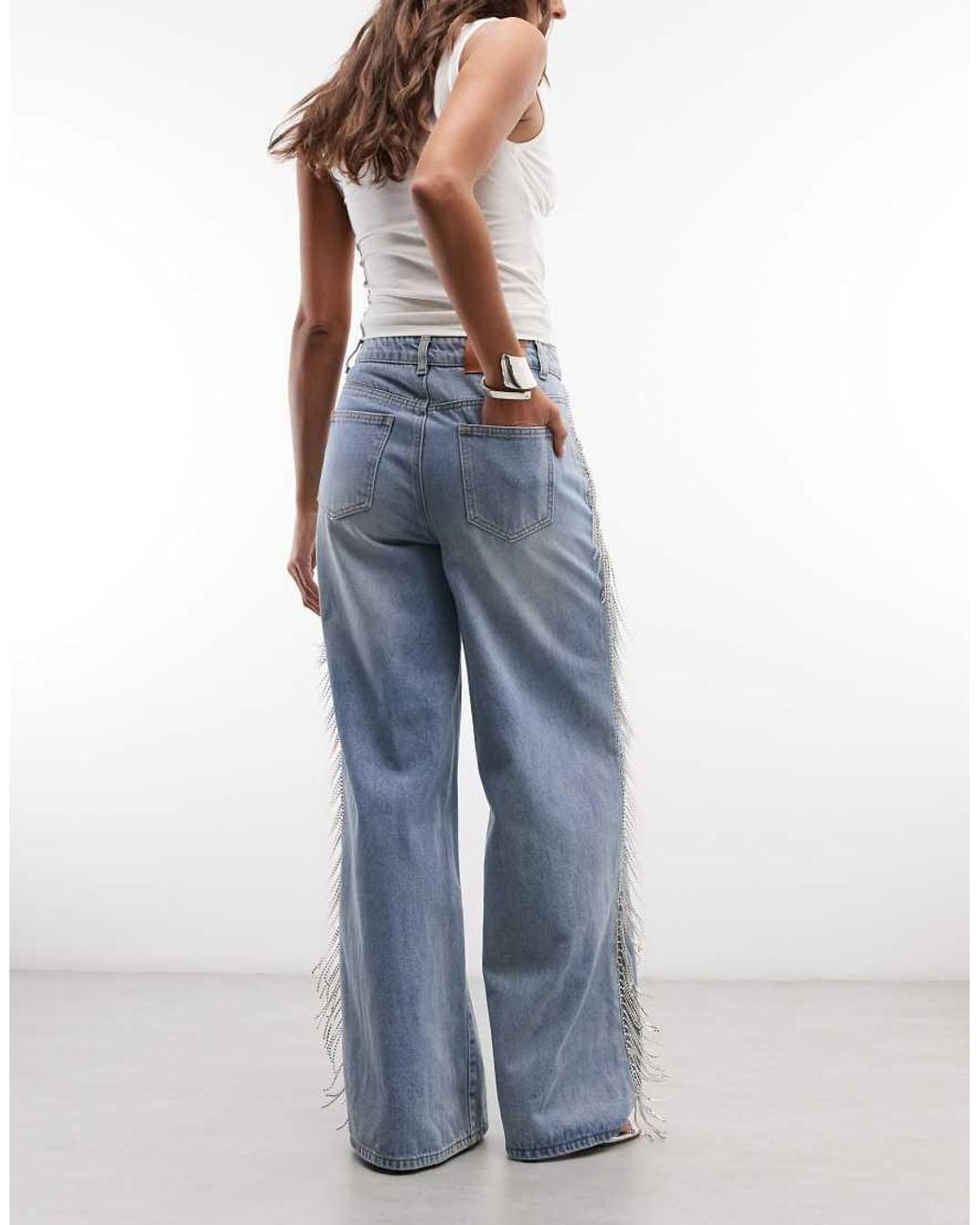 Liquor N Poker Blue Straight Leg Fringe Detail Jeans Co-Ord