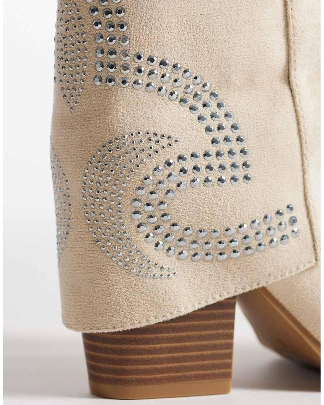 SEQWL Wide Fit Natural Embelished Western Knee Boots