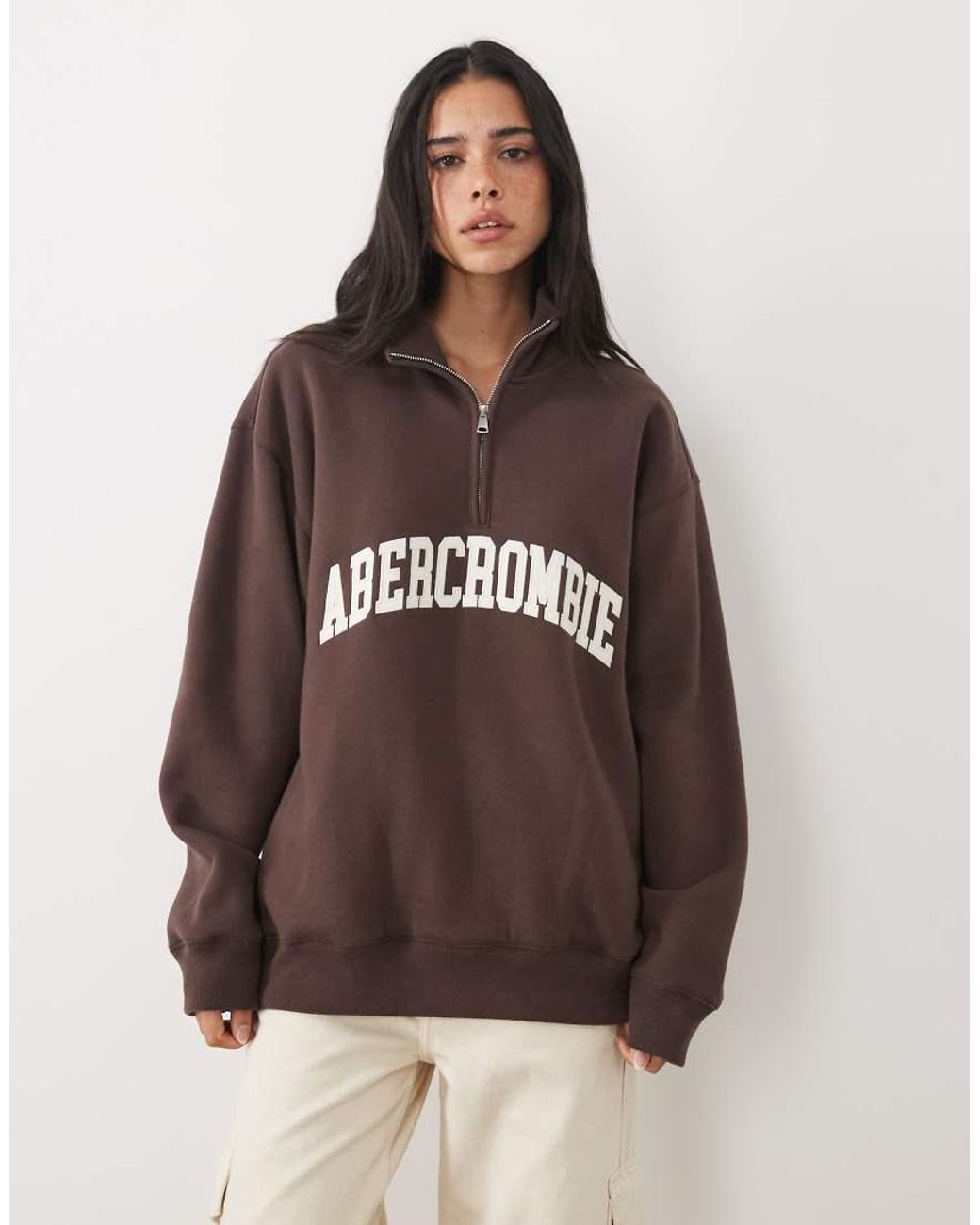 Abercrombie & Fitch Brown Front Logo 1/4 Zip Sweatshirt