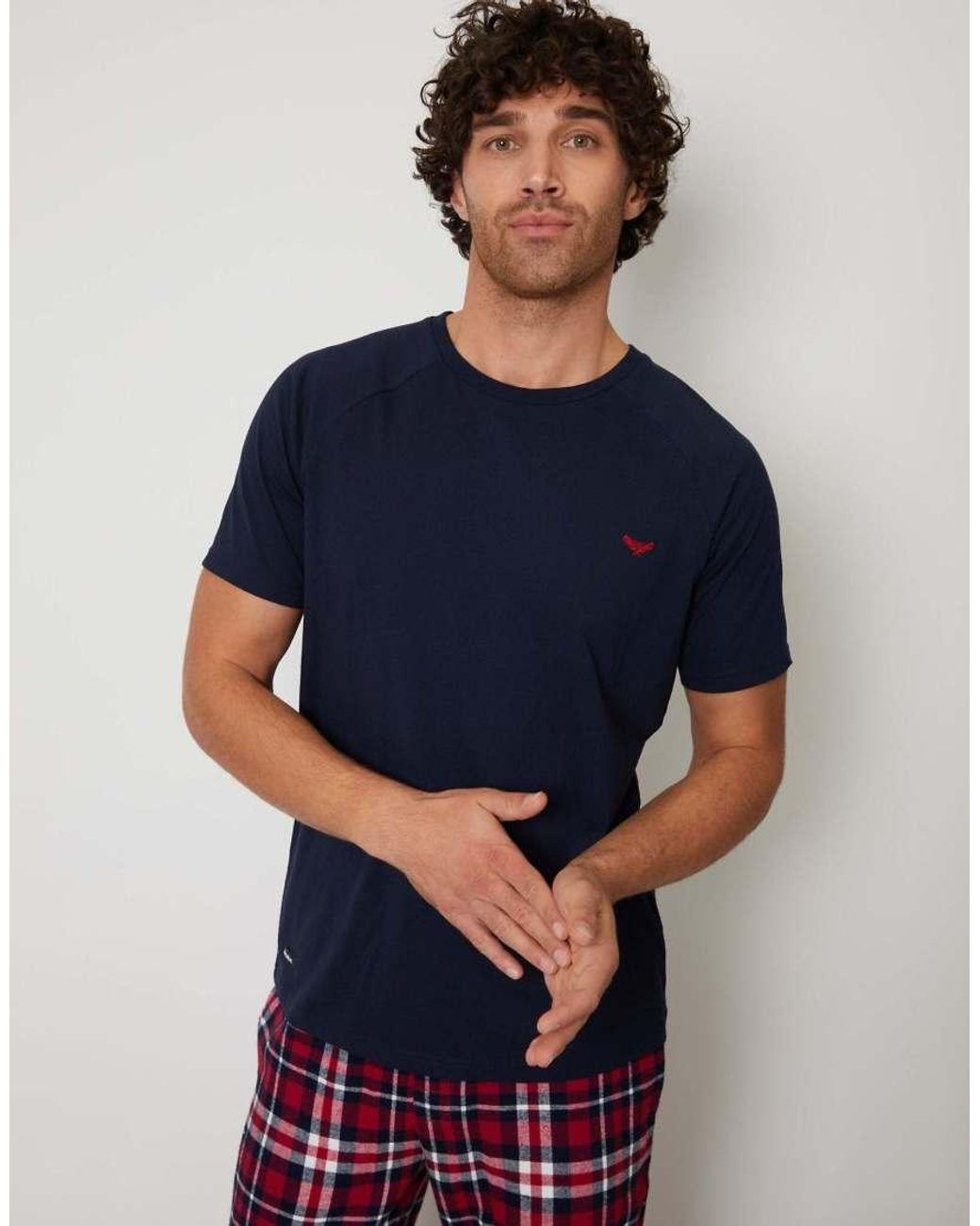 Threadbare Blue 'Everest' Cotton Blend Pyjama Set for men