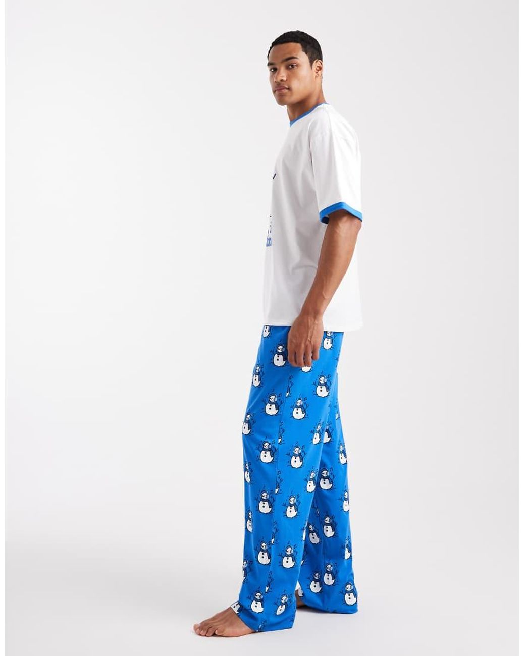 ASOS Blue Christmas Pyjama Set With Snowman Graphic for men