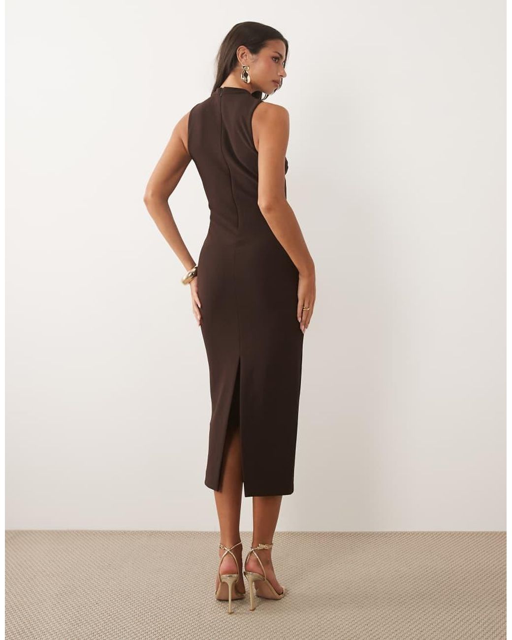 Forever New Natural Mandarin Collar Bodycon Midi Dress