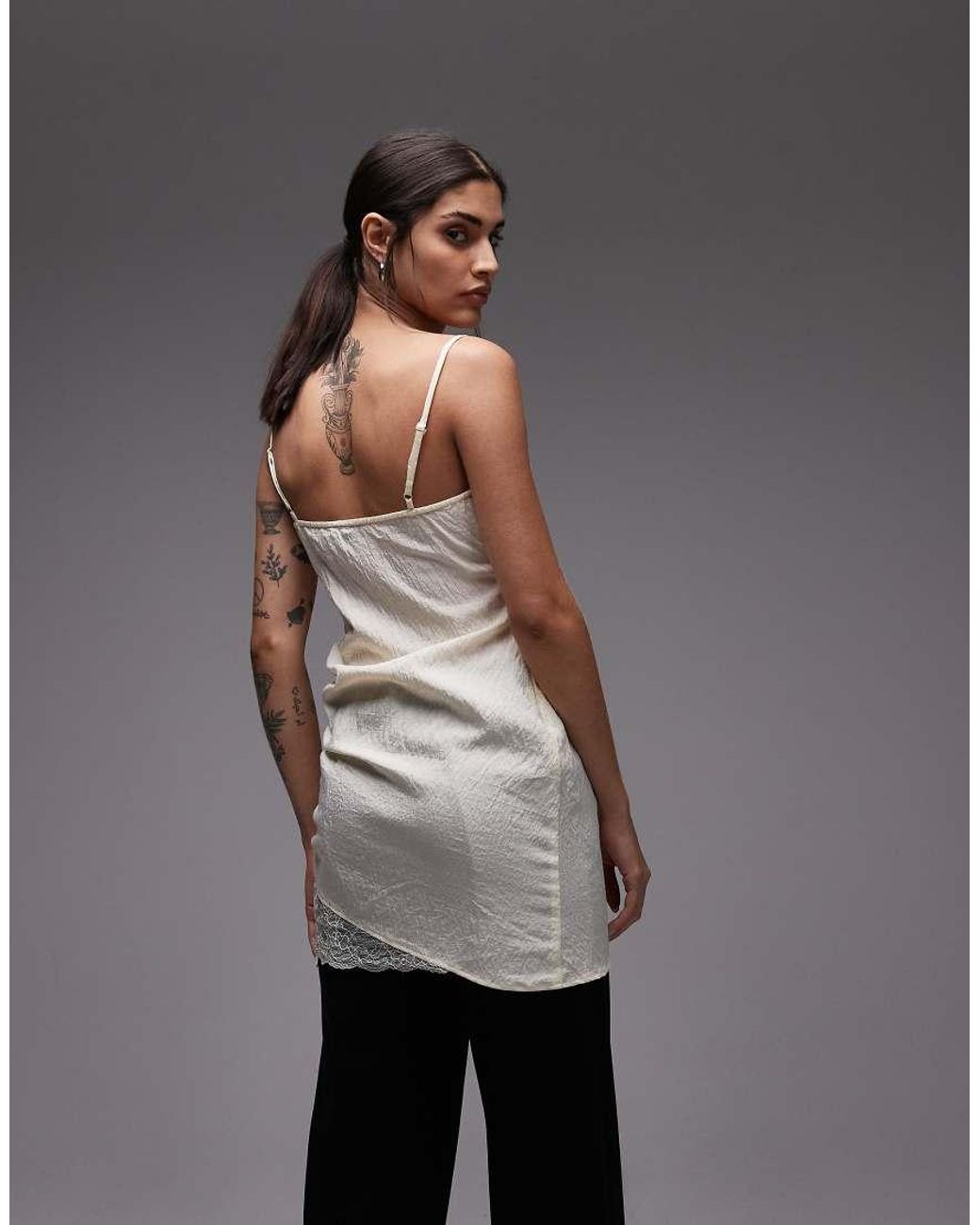 ASOS Gray Cami Lace Trim Satin Slip Mini Dress