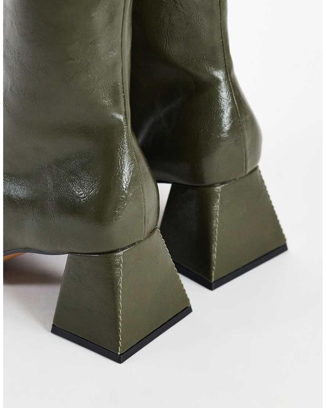 TOPSHOP Green Kenton Block Heel Ankle Boot