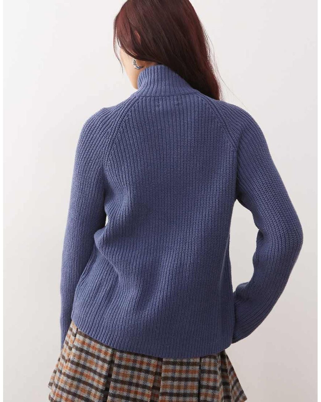 Monki Blue Ribbed Knitted Two Way Zip Cardigan