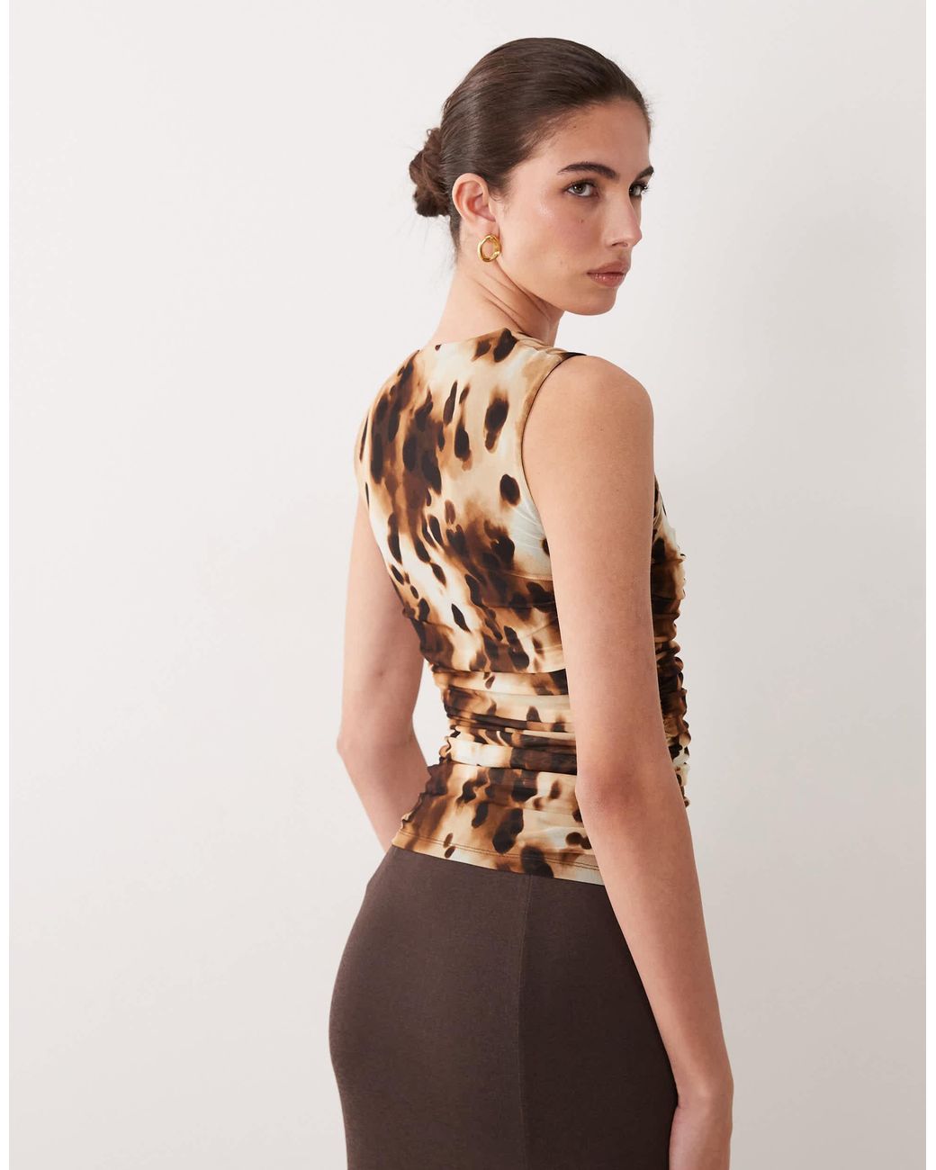 Top froncé en tulle avec décolleté en cœur - imprimé animal ASOS en coloris Black