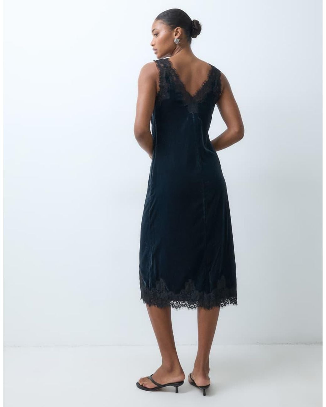 Abercrombie & Fitch Blue V Neck Lace Trim Midi Dress