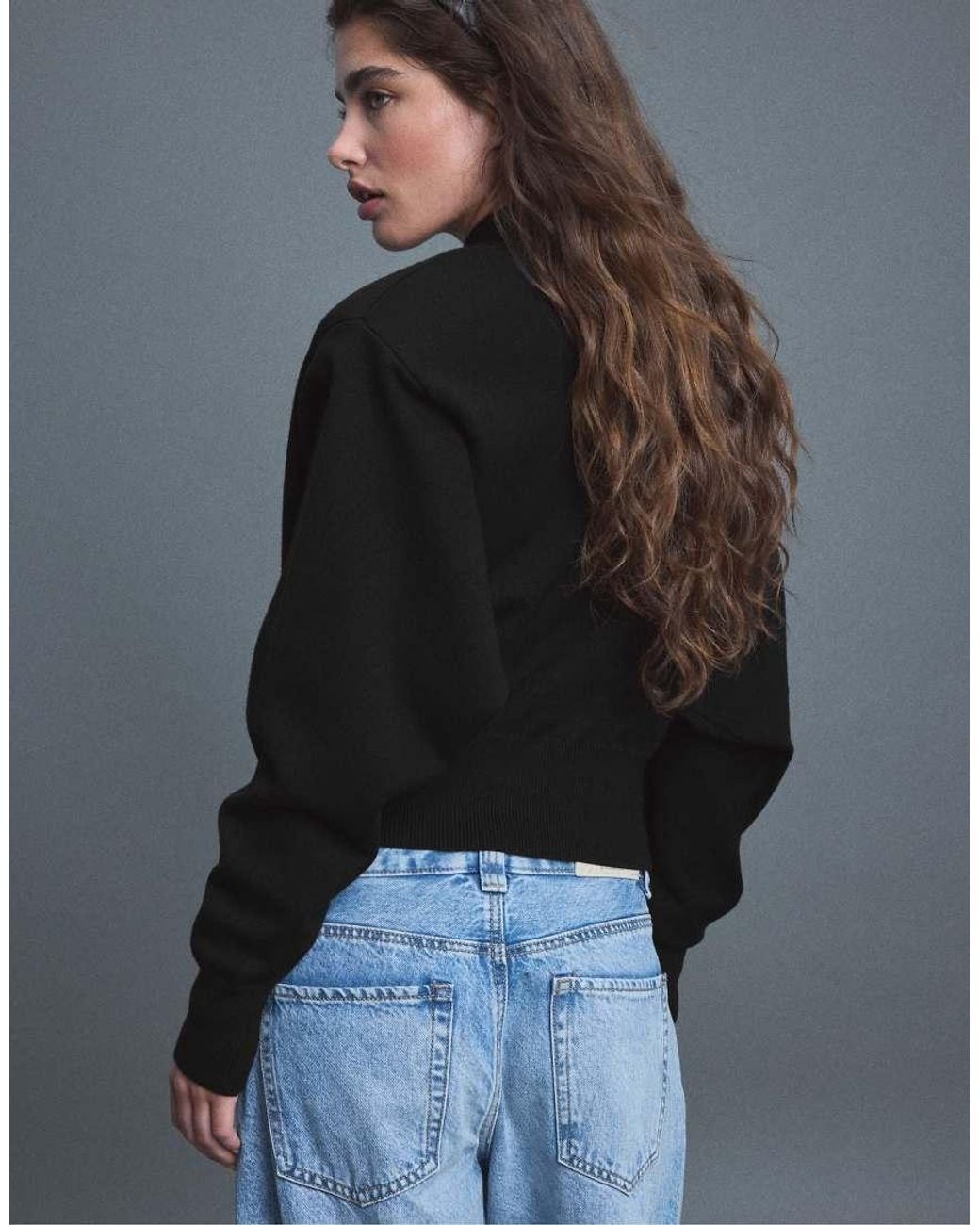 Stradivarius Blue Padded Shoulders Knit Jumper