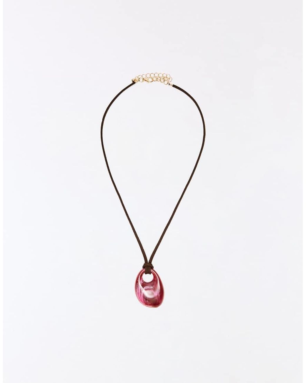 Bershka Brown Resin Pendant Cord Necklace