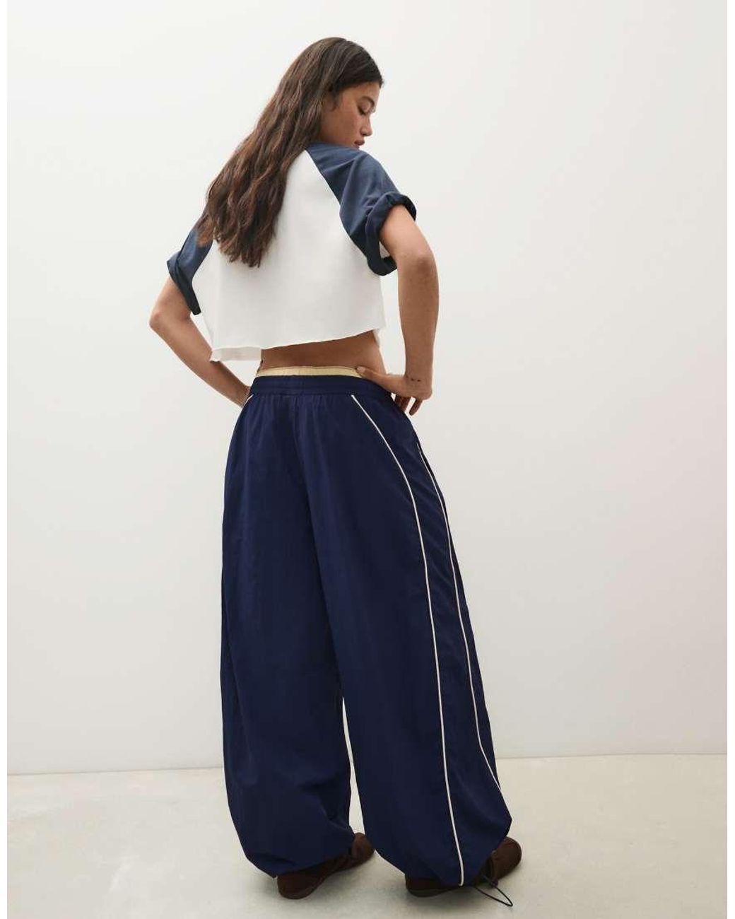 Bershka Blue Technical Parachute Trousers