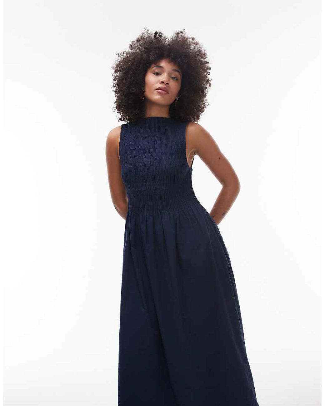 & Other Stories Blue Boat Neck Maxi Dress With Smocked Bodice