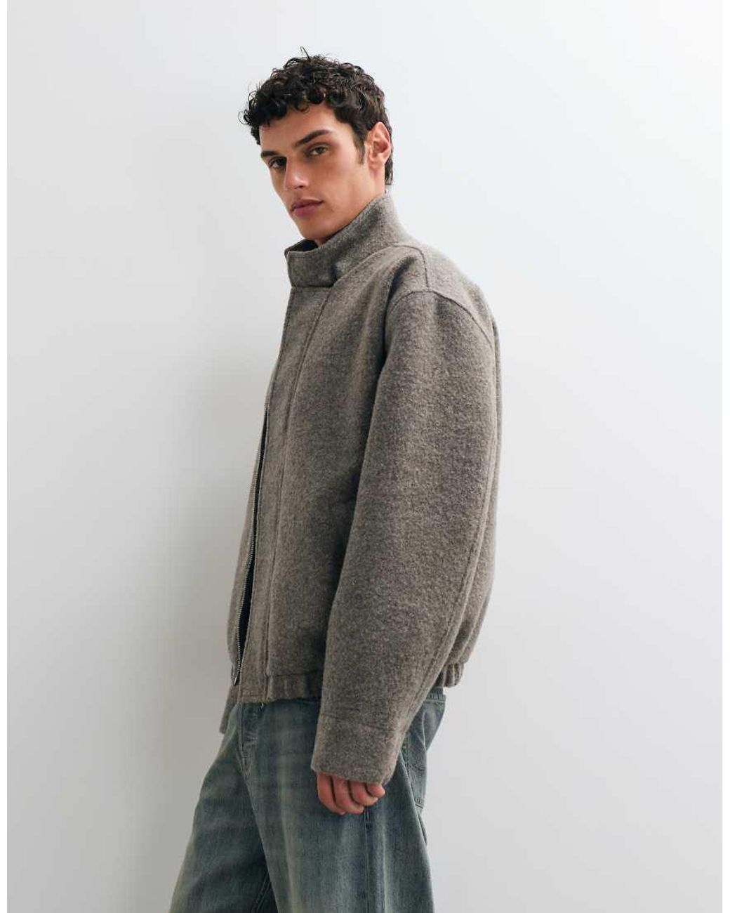 ASOS Gray Boucle Wool Mix Funnel Neck Bomber for men