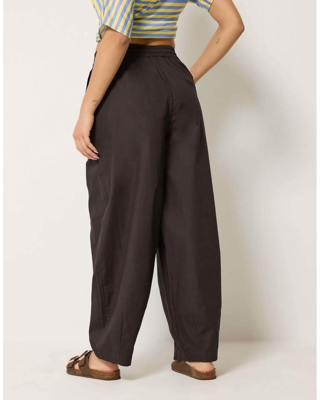 PixieGirl Brown Petite Poplin Cotton Barrel Leg Trousers