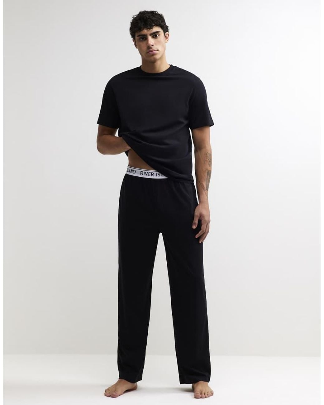 River Island Blue Cotton T-Shirt And Trousers Pyjamas Set for men