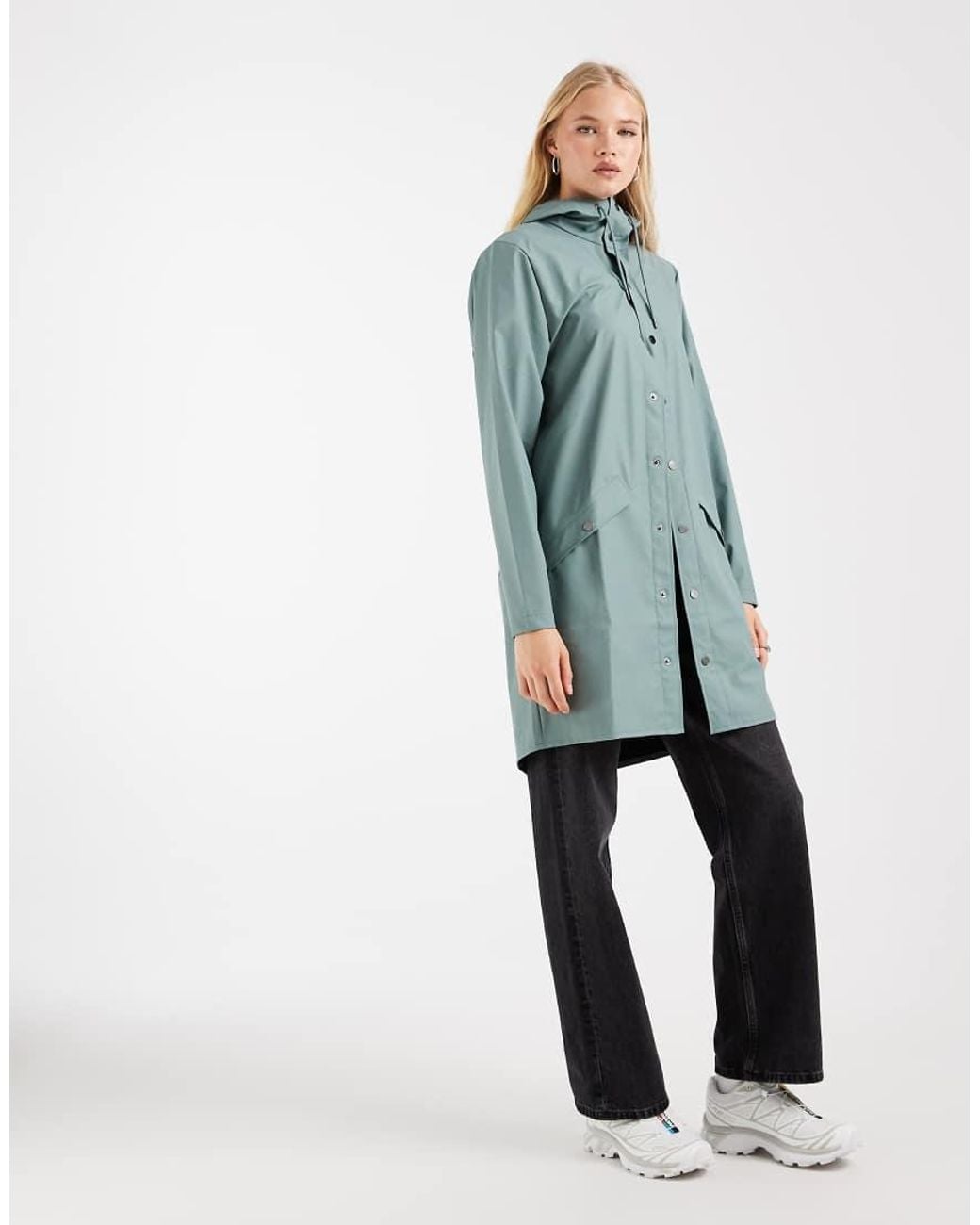 Rains Blue 12020 Waterproof Hooded Long Jacket